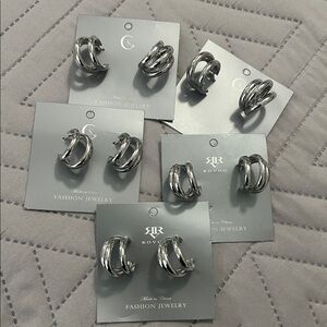 💕5/$15 Set of 5 Silver Triple Hoops, NEW